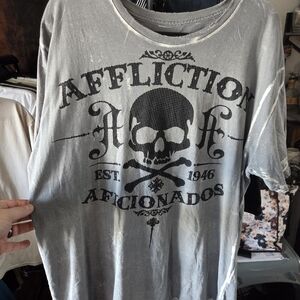 Affliction Aficionados Gray Skull Graphic T-Shirt